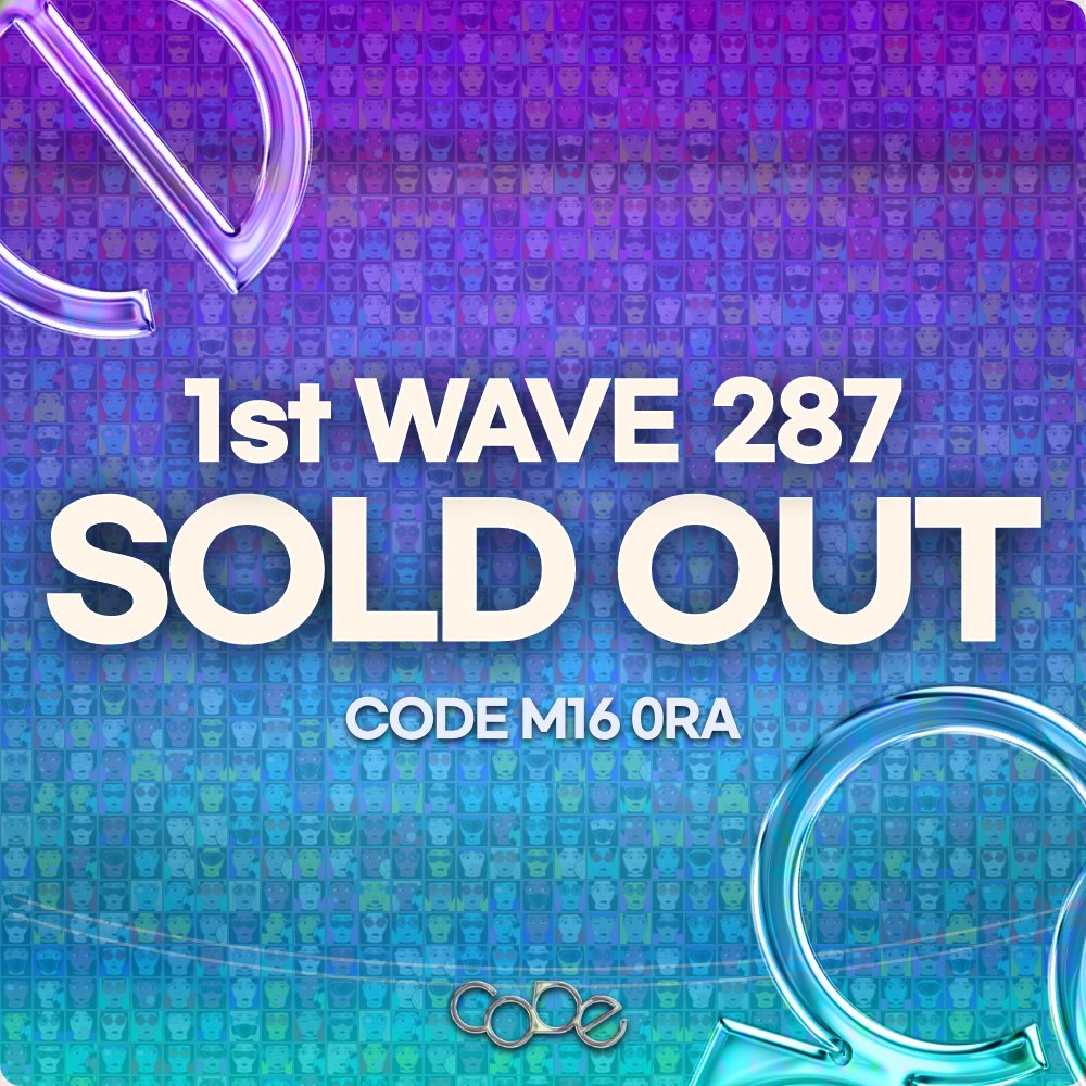 FLFCODE's tweet photo. 🪄 SOLD OUT 🪄

👍Thank you all. It is all gone. 

The 1st CODE sale is successfully finished. 
Please wait for the second wave!

#NFT #CODE #M160RA #Klaytn https://t.co/leHWvcwyTm
