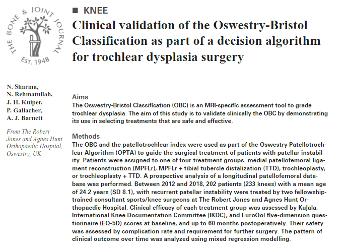 The Bone & Joint Journal (@bonejointj) on Twitter photo The Oswestry-Bristol Classification is a reliable and validated assessment tool to grade trochlear dysplasia ow.ly/LIqP50GmtUC
<a href="/petegallacher/">Pete Gallacher</a> #Knee #OrthoTwitter The Oswestry-Bristol Classification is a reliable and validated assessment tool to grade trochlear dysplasia ow.ly/LIqP50GmtUC
<a href="/petegallacher/">Pete Gallacher</a> #Knee #OrthoTwitter