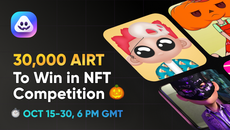 Are you ready to WIN 30,000 in AIRT this HALLOWEEN  !! 🥳

10 winners share the pool 

Rules :
🎃Mint your NFTs on app.airnfts.com
🧙‍♀️ Post your NFT links on Twitter and tag <a href="/airnfts/">AirNFTs | Multichain NFT Marketplace</a> + #airnftshalloween2021
🧟‍♀️ RT this post + FOLLOW us 
🧟‍♂️ TAG 3 friends in the comments