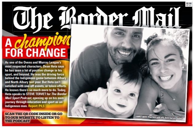 Julie (@jcoe00) on Twitter photo One of my fav Border Mail front pages in a long time. It is no wonder Dean Heta is one of the most respected characters to ever play in the O and M. And it is such a privilege to share his story. Read <a href="/stevetervet/">Steve Tervet</a> story and listen to the great podcast. One of my fav Border Mail front pages in a long time. It is no wonder Dean Heta is one of the most respected characters to ever play in the O and M. And it is such a privilege to share his story. Read <a href="/stevetervet/">Steve Tervet</a> story and listen to the great podcast.