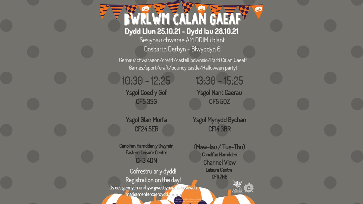 Shwmae! Su'mae! 
Dewch i'n gweld dros hanner tymor - Derbyn - Bl6.
Come and see us over half term - Reception - Bl6.
#Bwrlwm #amddim #free 
#CalanGaeaf #Halloween 
#rhogynnigarni #giveitago