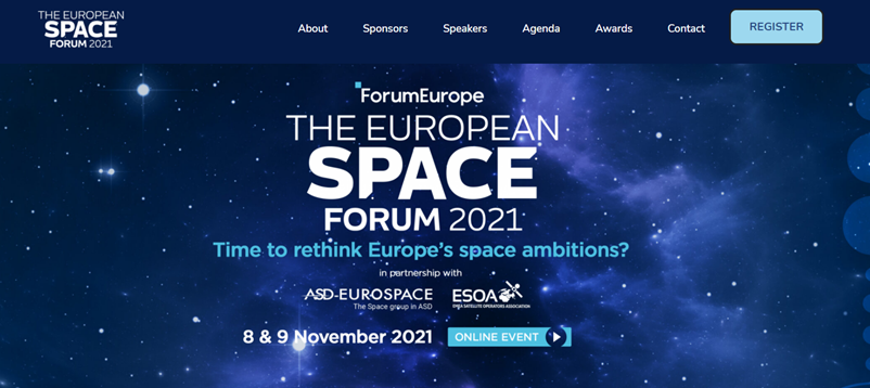 The European Space Forum 2021 Join this online event on November 8th - 9th, 2021. This year focusing on 'Time to rethink about Europe´s space ambitions?' More information --) bit.ly/3AMbQDj #space