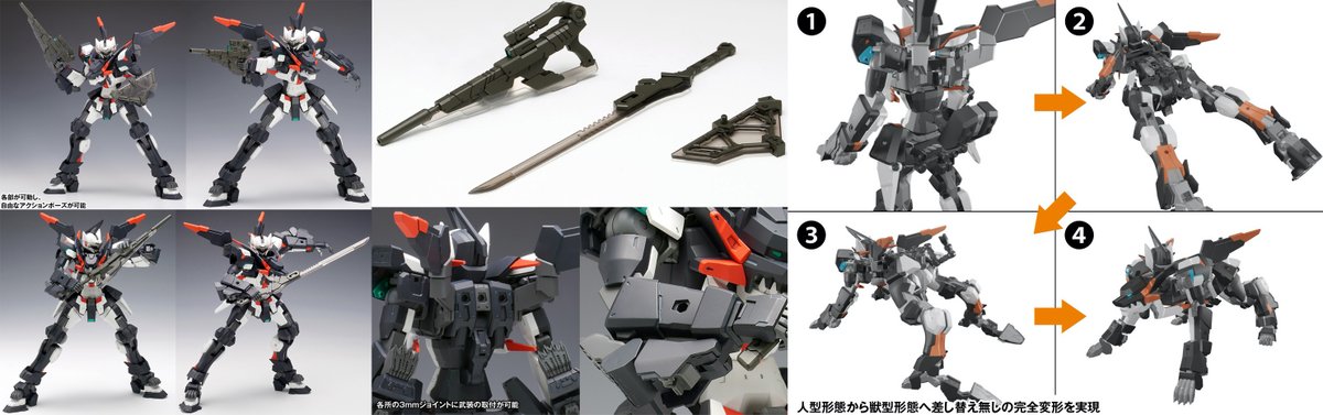 hobbylink_jp's tweet photo. WAVEより『1/12 ハンドレッドエッジ』12月発売!
#橘猫工業 と #スタジオGS がタッグを組んだ、遊べるプラモキットをコンセプトに独自の新素材を採用で遊びやすさを追求した新ブランド"#遊模"が始動!
第1弾は"#CODEBEAST"主人公機!
人型から獣型形態へ差替無の完全変形を実現!
https://t.co/clRyoPUsnV https://t.co/1oVuP8Gr3g