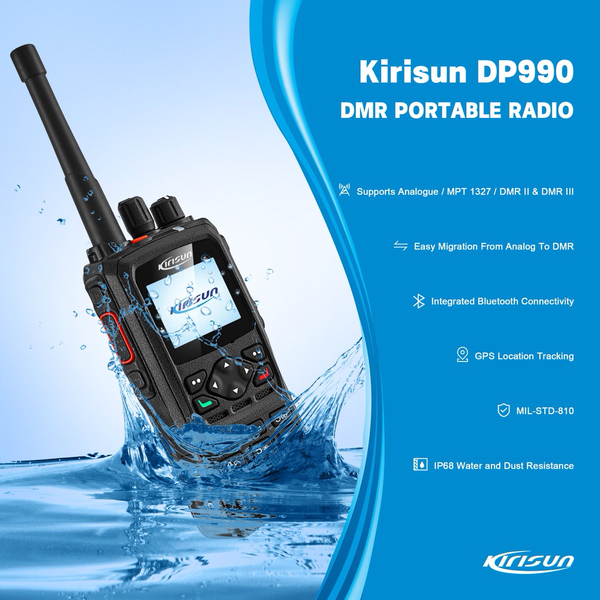 kirisun2's tweet photo. #Kirisun DP990 is a digital portable radio capable of operating
across multiple modes including Analogue, MPT-1327, DMR Tier II, and DMR Tier III. It offers a full keypad and 1.8” display, with a rugged and robust construction complying with IP 68 and MIL-STD-810 standards. https://t.co/TNgFPBw2Ob