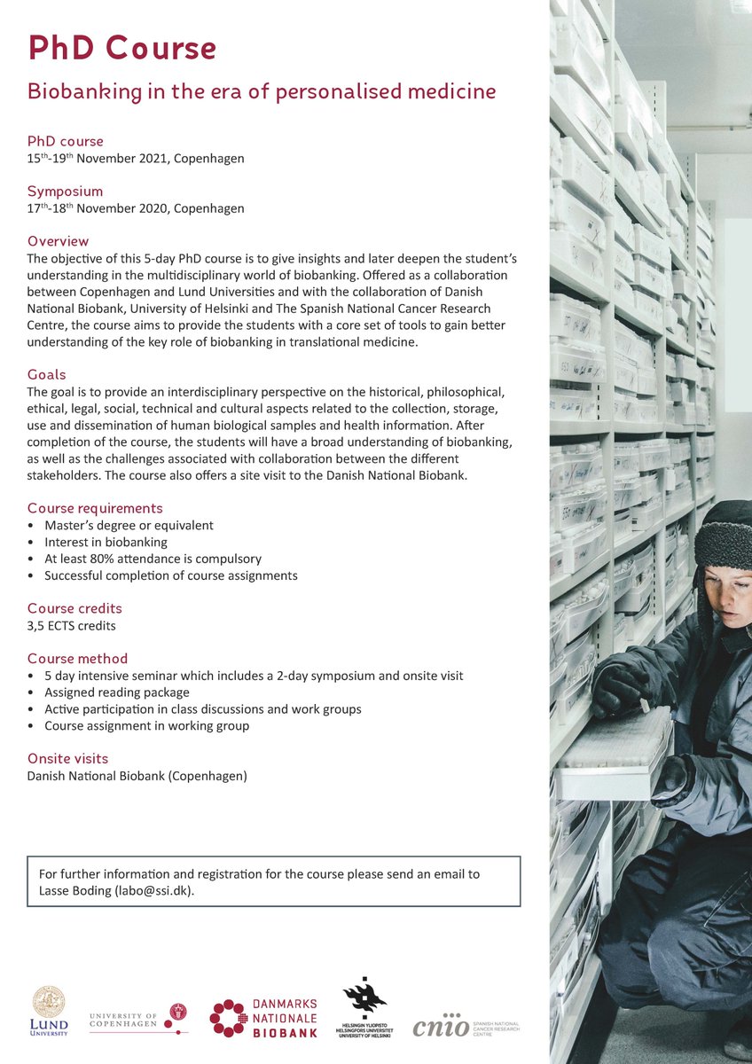 NationalBiobank's tweet image. Last chance to sign up for #PhDcourse in #Biobanking:
phdcourses.ku.dk/DetailKursus.a…
