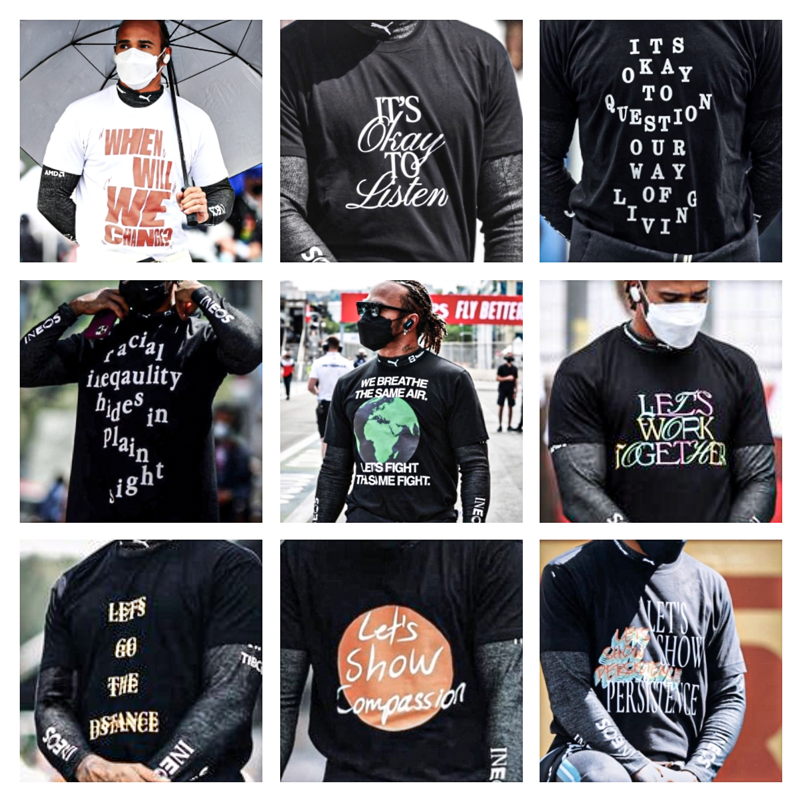 ESPN F1 on X Lewis Hamilton has revealed the t shirts he s been wearing on race weekends actually form part of a wider poem for Black History Month Each t shirt has been