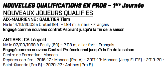 Un ex-futur renfort côté <a href="/AntibesSharks/">Antibes Sharks</a> ? La LNB annonce la qualification de Léopold Ca pour la saison. Il viendrait combler un manque au poste 3 avec l'absence d'Axel Louissaint jusqu'à mi-décembre-début janvier.

#ProB