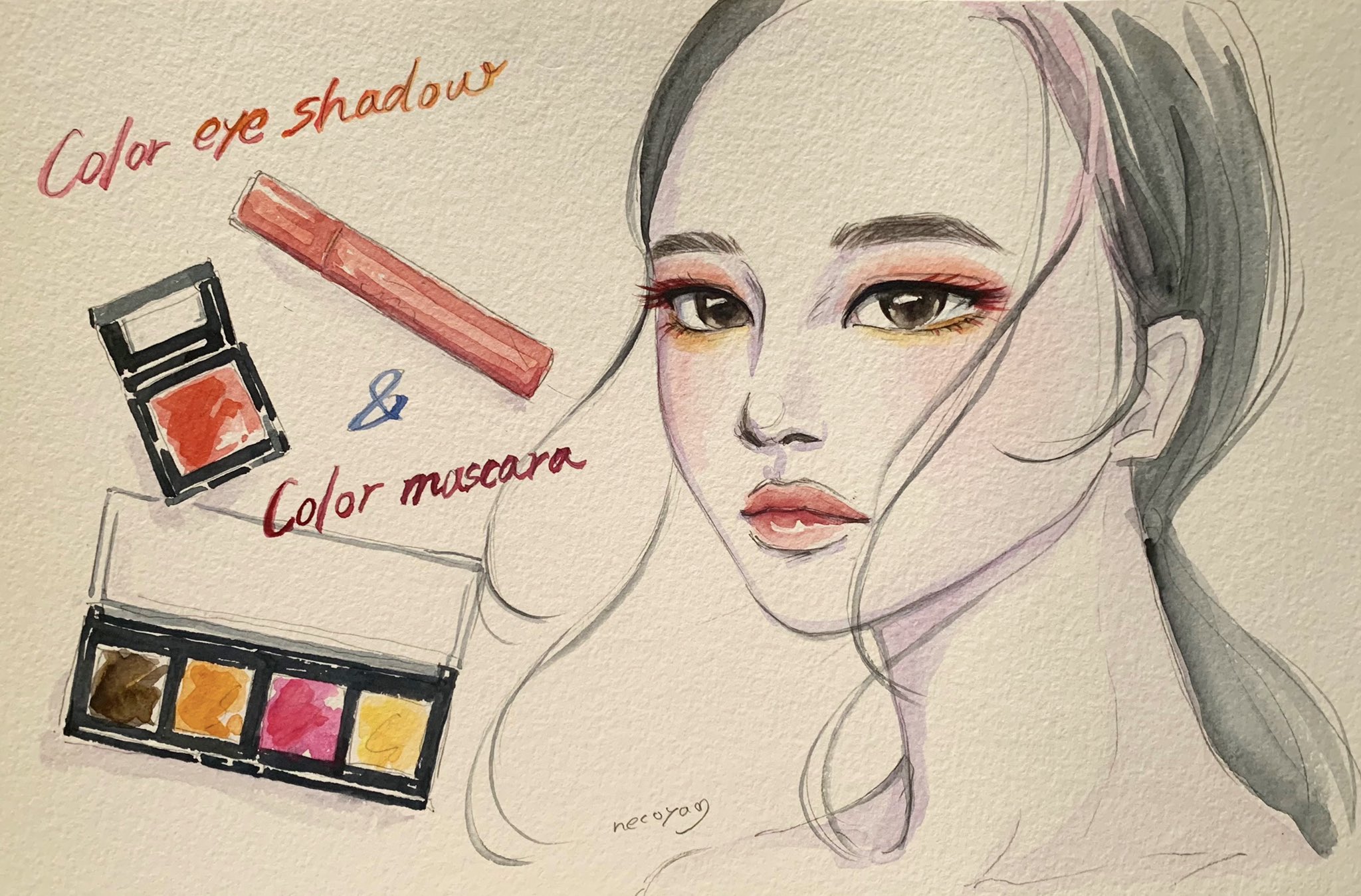 猫屋 Necoya メイクイラスト Color Eye Shadow Color Mascara レッド系のアイシャドウ マスカラのメイクイラストです 水彩猫屋 水彩 クロッキー猫屋 クロッキー ファッションイラスト T Co 4qwiwyj9lj Twitter