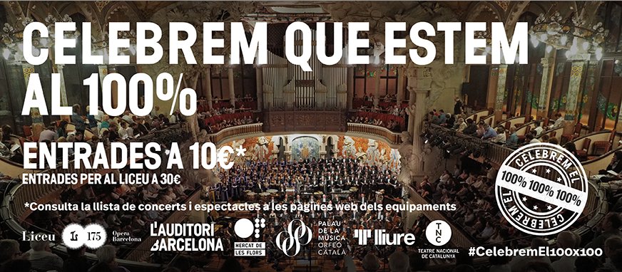 palaumusicacat's tweet photo. 📢CELEBREM QUE ESTEM AL 100% 🥳 

El @palaumusicacat, @auditoribcn, @Liceu_cat, @mercatflors, @teatrelliure &amp; @teatrenacional volem celebrar amb vosaltres la tornada al 100% d'aforament oferint les noves entrades a un preu especial 🎟️ #CelebremEl100x100

👇Segueix el fil (1/2) https://t.co/n8Omizjolk