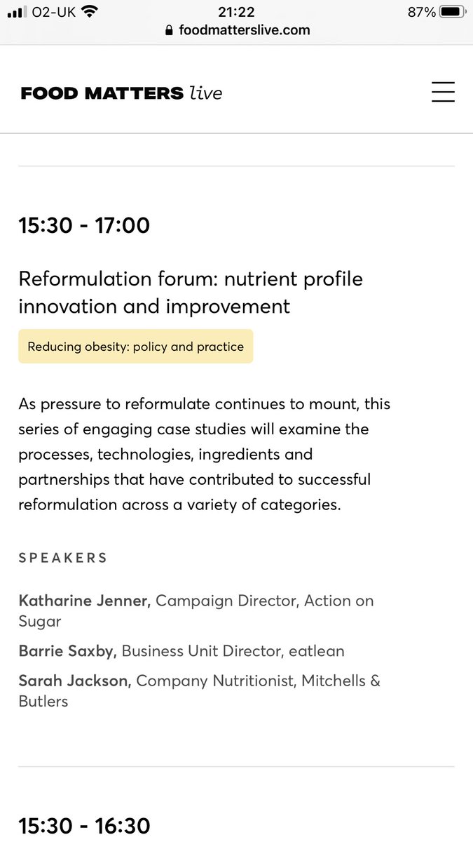 Looking forward to speaking at <a href="/FoodMattersLive/">Food Matters Live</a> this year! I’ll be talking about the work I’ve been doing on reformulation at <a href="/eatdrinkmb/">Mitchells & Butlers</a> and how we achieved PHE targets 🧂🍯