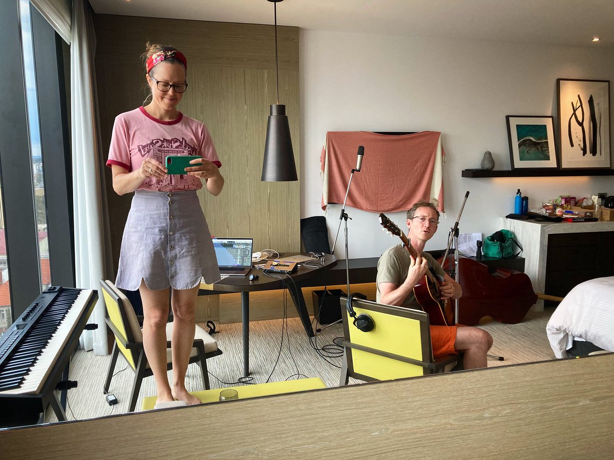 emilybarkerhalo's tweet photo. Now we’re set up, I’ll tell you how we intend to spend our quazza…
Recording an album of Australian covers. Mics are in place, the record button is about to be pressed. @lukasdrinkwater 

#quarantinealbum #aussiecovers #perthquarantine #hotelquarantine https://t.co/dNCzWNvBET
