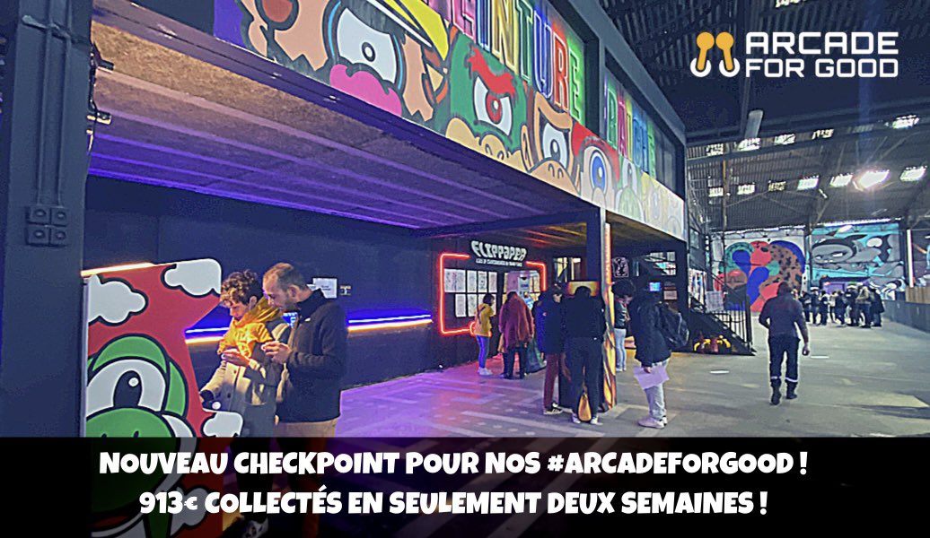 arcade_for_good's tweet photo. Des bornes d’arcade solidaires qui font des miracles ! Indice : 913 🔥
Nouveau checkpoint atteint par nos #ArcadeForGood au festival Peinture Fraîche ! (@PFF_NFT) ✅
Après deux semaines d’événement, c’est 913€ qui ont été collectés en faveur de nos associations partenaires. https://t.co/sXZ3yUtPWK