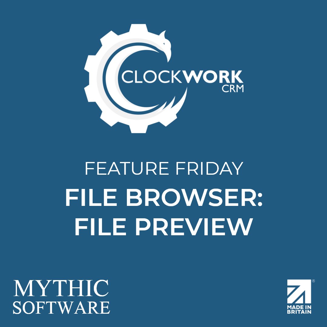 ClockworkCRM's tweet photo. Clockwork CRM has many features, one of them is the file browser. 

Find out more by visiting the file browser feature page here: https://t.co/aLWtjBPUgb

#files #filemanagement #crmsoftware #crmsystem #crmsolutions #software #filepreview #softwarecompany #mythicsoftware https://t.co/fIqPFAS7p2