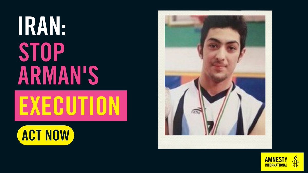 AmnestyUK's tweet image. URGENT: Arman’s execution is now scheduled for TOMORROW, Saturday 16th October.

He was just 17 when he was arrested. 

We must act fast – there is no time to waste.

Call on @Iran_in_UK to help halt Arman’s execution: amnesty.org.uk/actions/help-s…