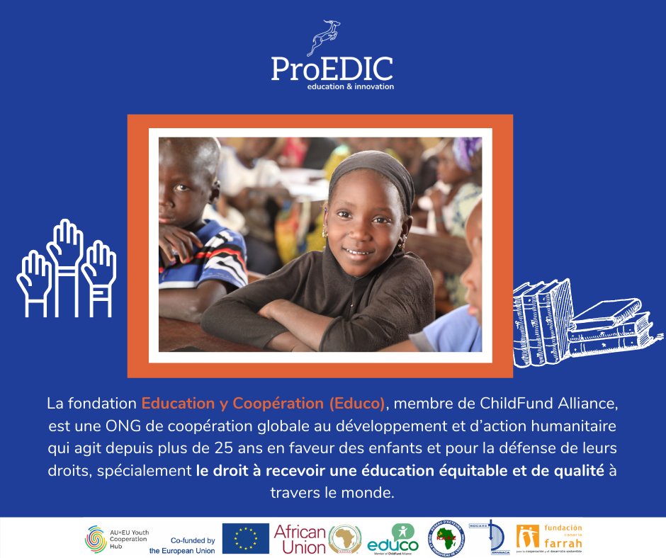 proedic's tweet photo. #MeetThePartners #ProEDIC
La fondation Éducation et Coopération (Educo ) est l´une des entités participants à la mise œuvre du projet d’éducation innovante au Mali et en Espagne (ProEDIC). L´ONG assure le leadership de ce projet d´éducation innovante.
@AUEUYouthHub https://t.co/k8FWDX0znP