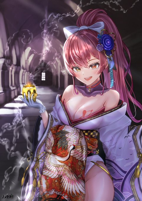 花魁風和服アレンジマリン船長#マリンのお宝 #illustration 