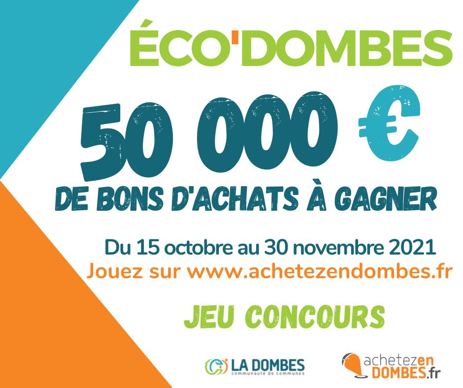 CCDombes's tweet photo. ECO'DOMBES revient pour une 2ème saison !
❓ Eco'Dombes c'est 50€ de bons d'achats solidaires à gagner par foyer
❓ A dépenser dans les commerces, prestataires de services et artisans du territoire
📅 Jeu valable sur 15/10 au 30/11
✅ Pour jouer : https://t.co/aIUo4r2Cyx https://t.co/5HeEOJQ3r5