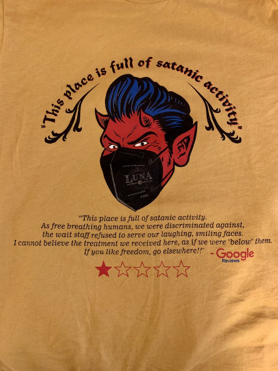 Can we all just appreciate the incredible vibes of my new employer taking an absolutely wild one-star review and making it into a t-shirt???