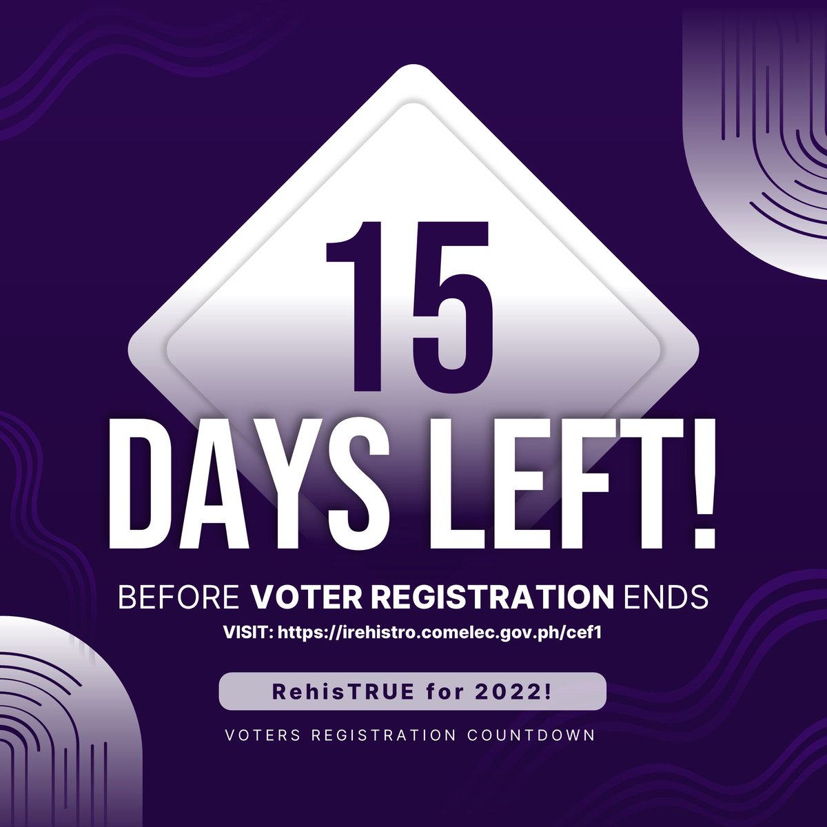 abotkamay_ph's tweet photo. REGI KA NA BA?

15 Days Left Before VOTER REGISTRATION Ends!

If you need to reactivate your registration online, just follow the simple steps below!

#VoteNote: Ang boto mo ay para sa milyun-milyong Pilipino!

Sama-sama tayong maging REGI for 2022!

#RegiKaNaBa
#RegisterToVote https://t.co/Tyc91qffjz