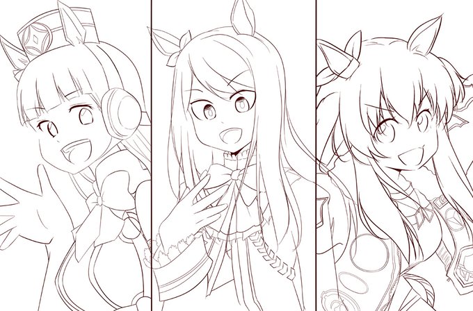 ゴールドシップちゃんとメジロマックイーンちゃんとマヤノトップガンちゃん描いてました。今日はここまでにするゴルシ。^q^zzZ 