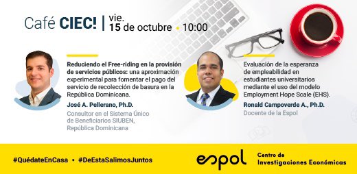 CIEC_ESPOL's tweet photo. #EnBreve iniciaremos el primer #CaféCIEC del semestre ☕️

Tendremos la participación de José A. Pellerano y Ronald Campoverde, quienes presentarán interesantes temas de investigación.

Registros: 👉https://t.co/IAb66815D9 https://t.co/exOxQqdpCQ