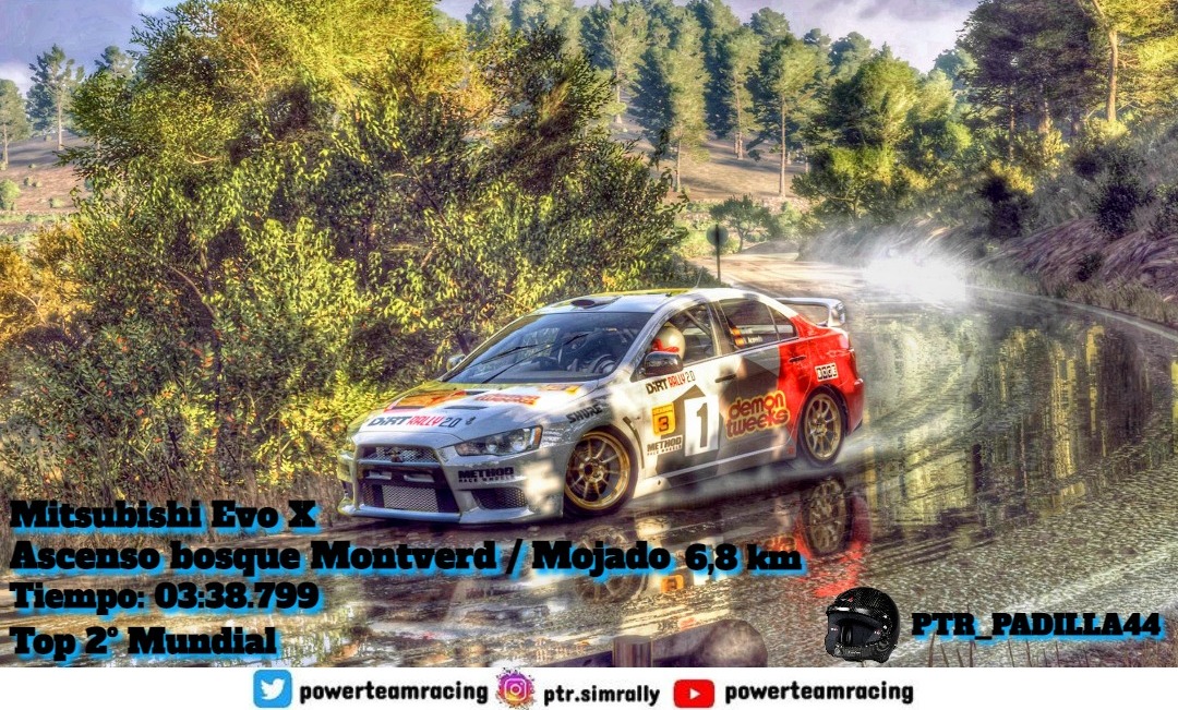 Damos la enhorabuena a <a href="/Ivanyto_civic/">Iván Padilla</a> por conseguir el 2° mejor tiempo del mundo en el tramo 'Ascenso bosque Montverd en mojado con 6'8 km.
A manos del Mitsubishi Evo X logra un tiempazo de: 03:38.799

Logrando así el Top 2° Mundial.

¡De nuevo enhorabuena! 🎉🏁

#WeAreThePower