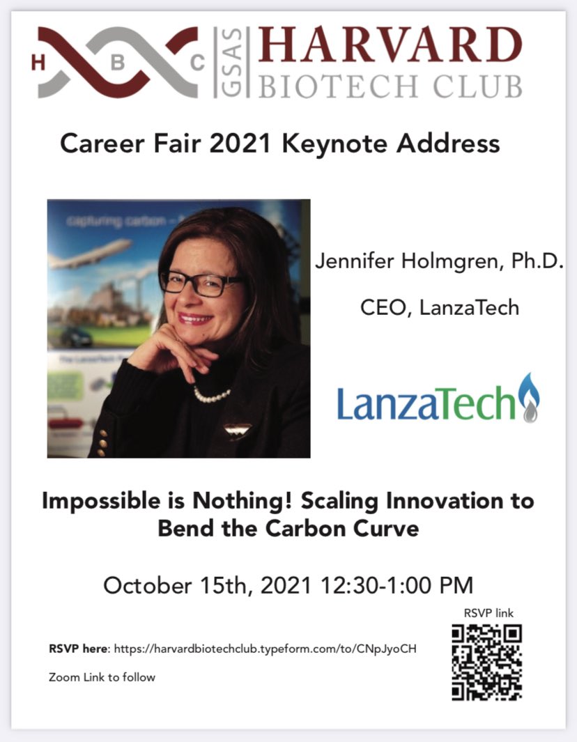 thebiotechclub's tweet photo. The keynote address for the 2nd day of our Career Fair from Dr. Jennifer Holmgren @TodaDogs; CEO @LanzaTech today at 12:30-1 pm ET. Join the webinar: https://t.co/CzbRPSRkIU International: https://t.co/xDdxnyhAY4 https://t.co/mPi9nnXzWk