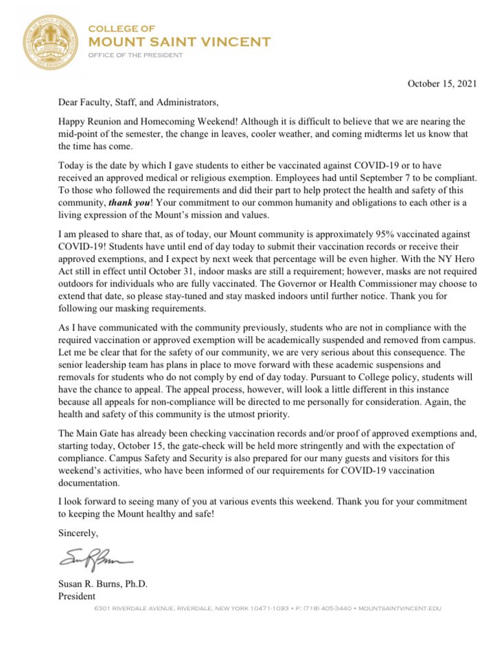 cmsv_sga's tweet photo. Everyone should be informed of Dr. Burns' latest update regarding COVID-19; approximately 95% of the community (including students, faculty &amp; staff) are vaccinated! Also take note that the mask mandate for indoor spaces is still in effect!! Keep your community safe! #phinfam 🐬💙 https://t.co/wg6XGJx9Hu