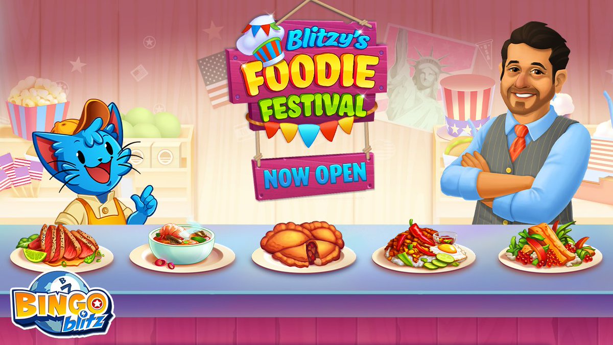 BINGOBlitz's tweet photo. Welcome to my Foodie festival! Join me and my good friend Adam Richman in cooking some of society’s tastiest delicacies. 😋 

Delicious fancy food? ✅ Count me in!  

What is the fanciest dish you’ve enjoyed? 💬 

Be sure to take a treat as you head in➡️ https://t.co/6GjAj4waMd https://t.co/gS5B3W28Ye