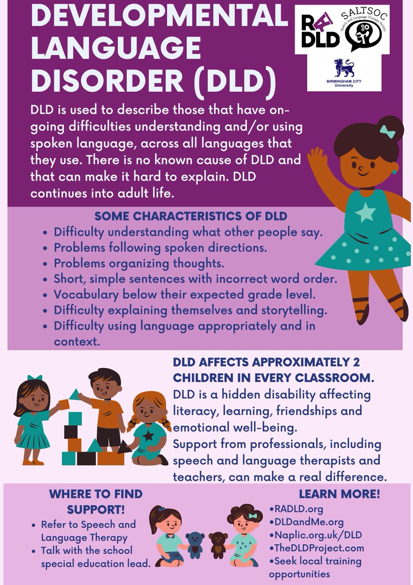 bcuedstudents's tweet photo. Developmental Language Disorder is a hidden disability that can have a significant impact on language development and social interactions. Support from practitioners and professionals can make a considerable difference. @SLTatBCU #DLDAwarenessDay #ThinkLanguage #ThinkDLD https://t.co/BVFO9L94aS