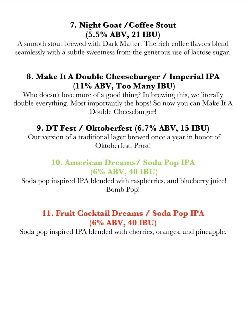 Friday is here!!! Stop in for a beer, or grab some to go. Beers on tap for this weekend! We’re open 12-7 today and 12-5 Saturday. #dtbrewingco #inbeer