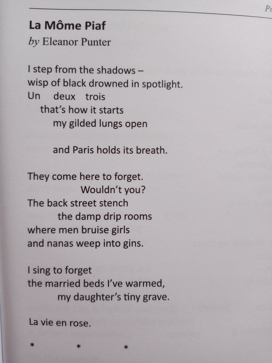 EleanorPunter's tweet photo. I've always been fascinated with the lives of artists and how this influences their work.
Edith Piaf is classic 'rags to riches' but her life was so hard, so tragic.
This is the first section of a poem I wrote about her life, recently long-listed in Canterbury poetry competition. https://t.co/si8KjWNavX