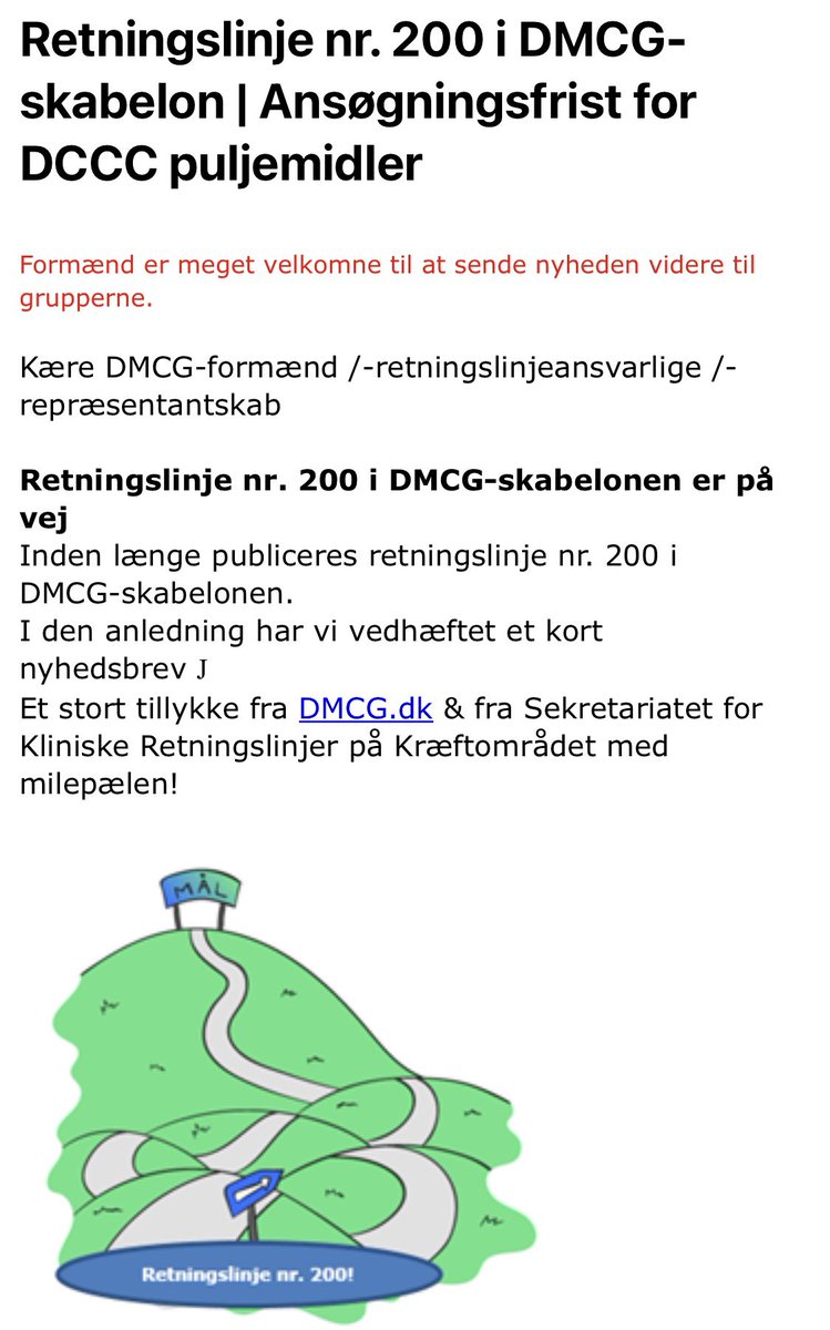 Tillykke - og tak for den store indsats.
DMCG’erne har i samarbejde med RKKPs Retninglinjesekretariat netop udgivet landsdækkende klinisk retningslinje nr. 200 i den “nye skabelon”. Læs mere om betydningen af de kliniske retningslinjer på hjemmesiden DMCG.dk.