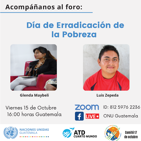 PNUDGuatemala's tweet photo. 📢¡Acómpañanos! 
Foro en conmemoración al Día Internacional para la Erradicación de la Pobreza 

🗓️ 15 de octubre
⏰16:00 horas (Guatemala)
➡️En vivo en Facebook Live de @ONUGuatemala
#FinALaPobreza

@PNUDLAC  @pnud @ONUGuatemala @atdguate https://t.co/fckRnrO8zJ