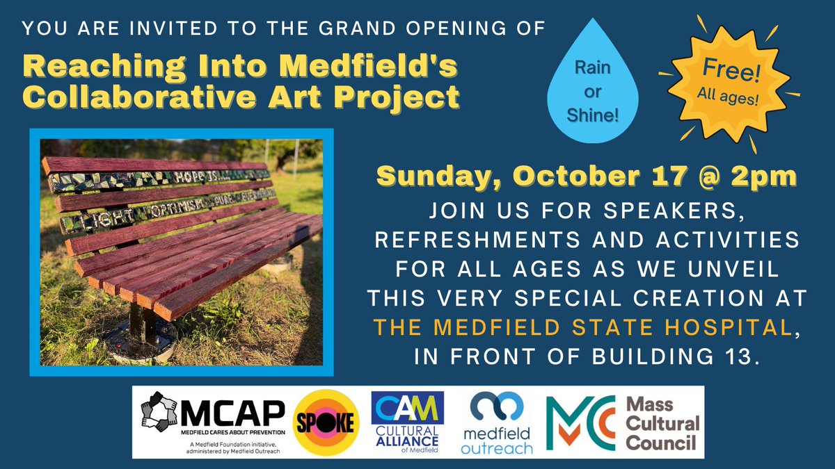 Come &amp; join us THIS SUNDAY @ 2pm for a FREE event at the Medfield State Hospital! A brave group of <a href="/MedfieldHS/">Robert Parga</a> students stepped forward to explore the Medfield community from the student perspective &amp; create a place-making, collaborative art project. Come see what we've created!