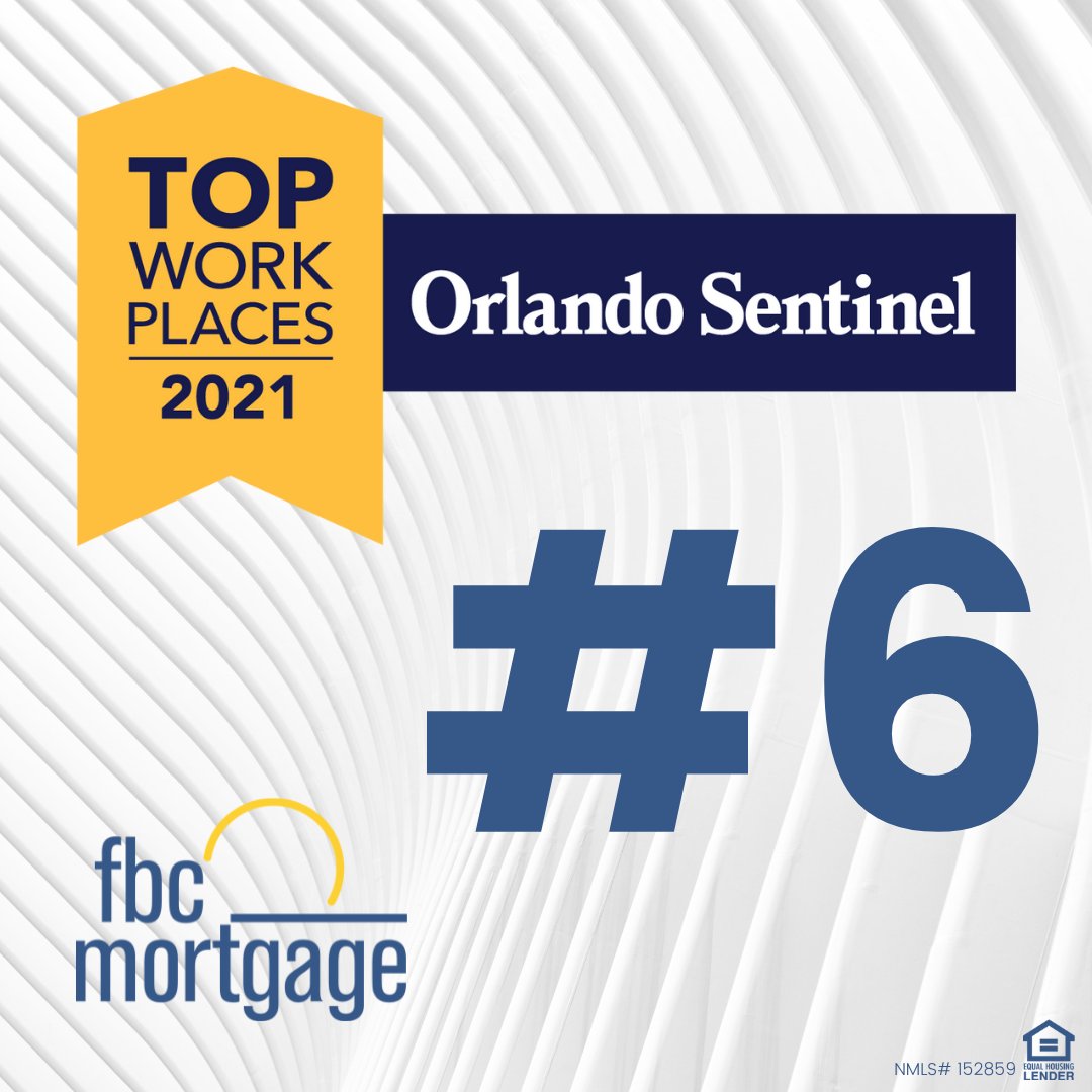 AcrisureMtg's tweet photo. FBC Mortgage is ranked #6 in the Top Work Places in Mid-Size companies by Orlando Sentinel! At FBC Mortgage, having a fantastic community is important to us. Go Team FBC! #TeamFBC https://t.co/9MnnA4Dc54