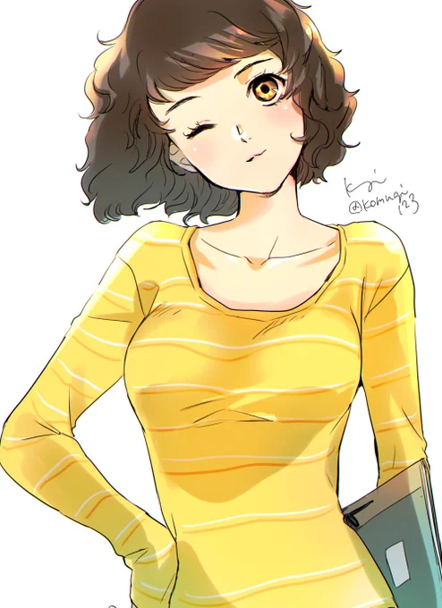今日のワンドロrkgk 自分の出番がないことを知らずに怪盗団に「一緒に舞台の練習頑張りましょ 私も面倒だけど」って言ってる川上先生描きました 