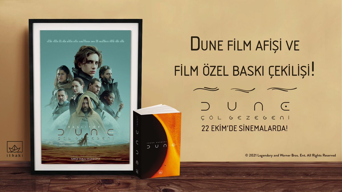 #çekiliş 🔥

Takipçilerimiz arasından 5 kişiye orijinal film posteriyle birlikte Dune film özel baskıyı hediye ediyoruz. 📙

Çekilişe katılmak için yapmanız gerekenler:
-Sayfamızı takip etmek.
-Bu tweeti retweet etmek. 

Şansınız bol olsun, Şeyh Hulud yardımcınız olsun!