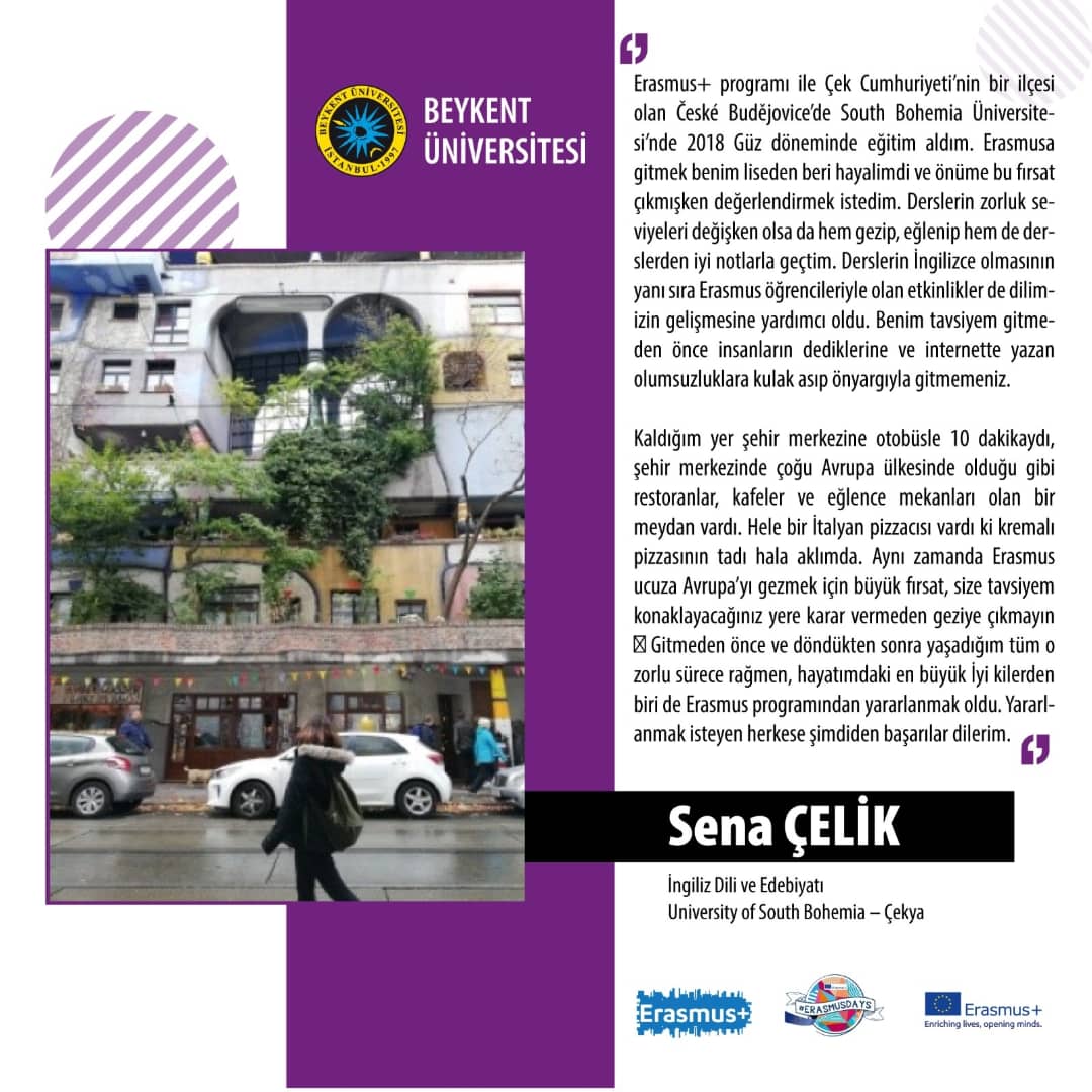 Sena Çelik, is a graduated student the Department  of English Language and Literature from the Faculty of Arts-Sciences  of our university, shared her experiences with us for our Marvelous Days of Youth event as part of #ErasmusDays <a href="/ulusalajans/">Türkiye Ulusal Ajansı 🇹🇷 Turkish NA</a>