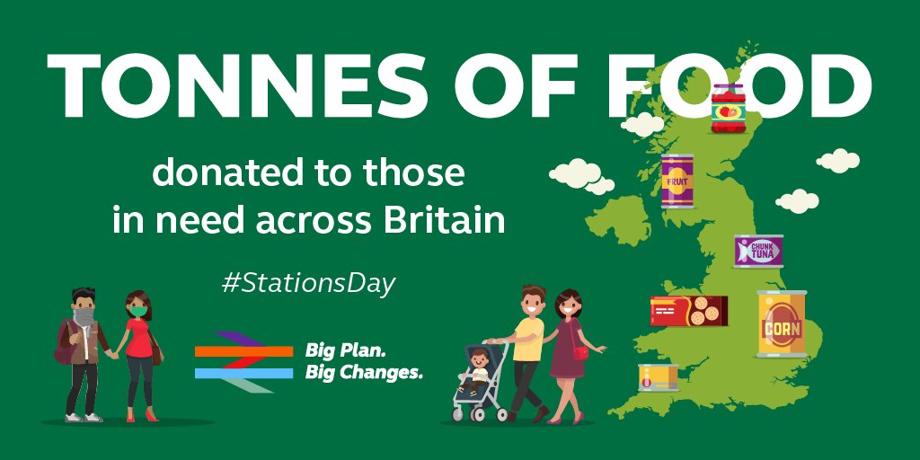 RailDeliveryGrp's tweet photo. During the height of the pandemic, many of our stations supported local foodbanks – repurposing tonnes of unused catering stock and providing food collection points at stations. 🥓🍪🍏 🥦 

👍 This meant 1000s of families were supported at a difficult time. 

#StationsDay https://t.co/NK8Wo73LzW