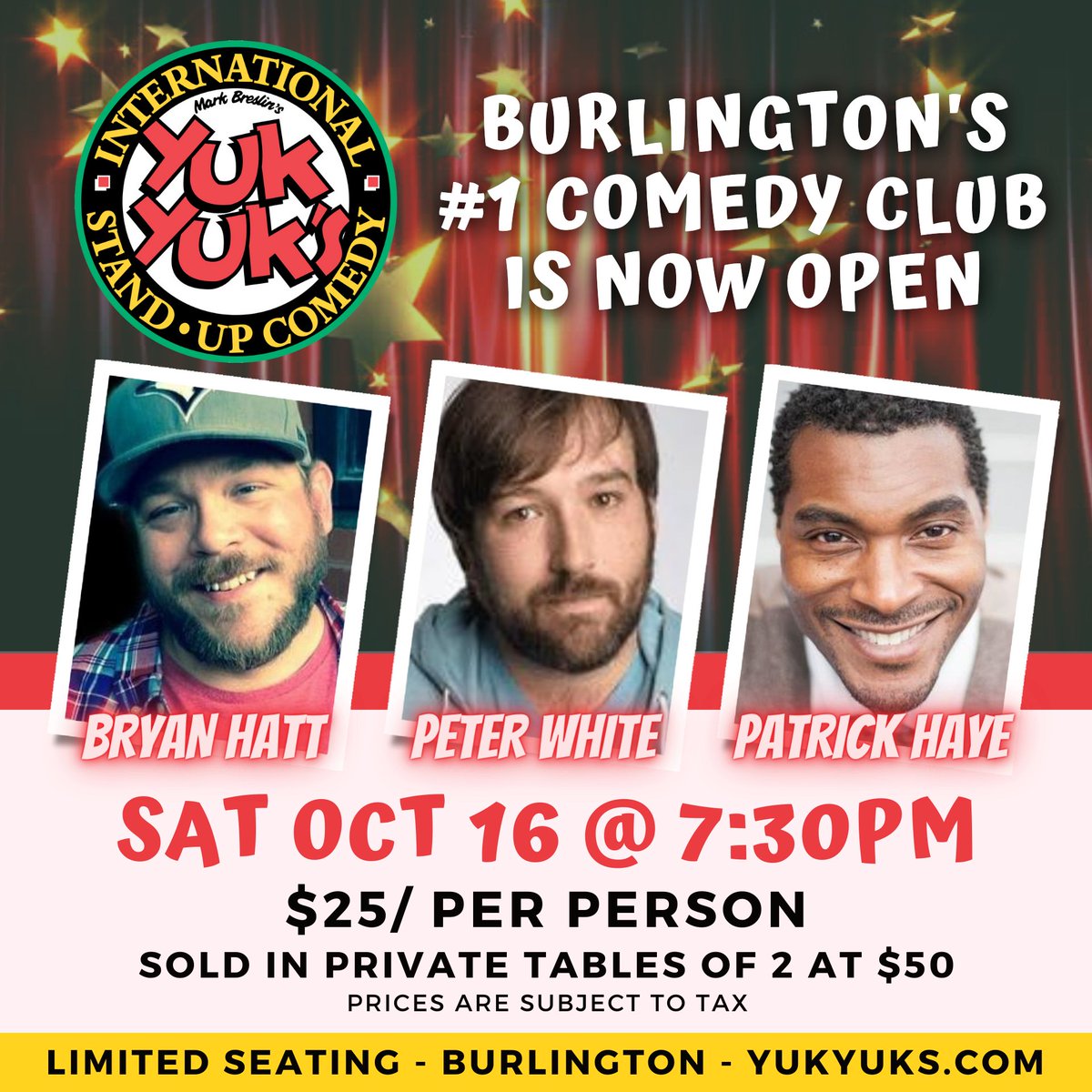 YuksBurlington's tweet photo. Bryan Hatt has opened for legends like Gilbert Godfried, Harland Williams, Big Jay Oakerson. He's headlining the Burlington stage THIS WEEKEND. Shows sell out each weekend. Buy tickets now: https://t.co/yutRv0EyqW.

Proof of Vaccination Mandate in Effect. #Burlington #Hamilton https://t.co/KQQwIO6xvG
