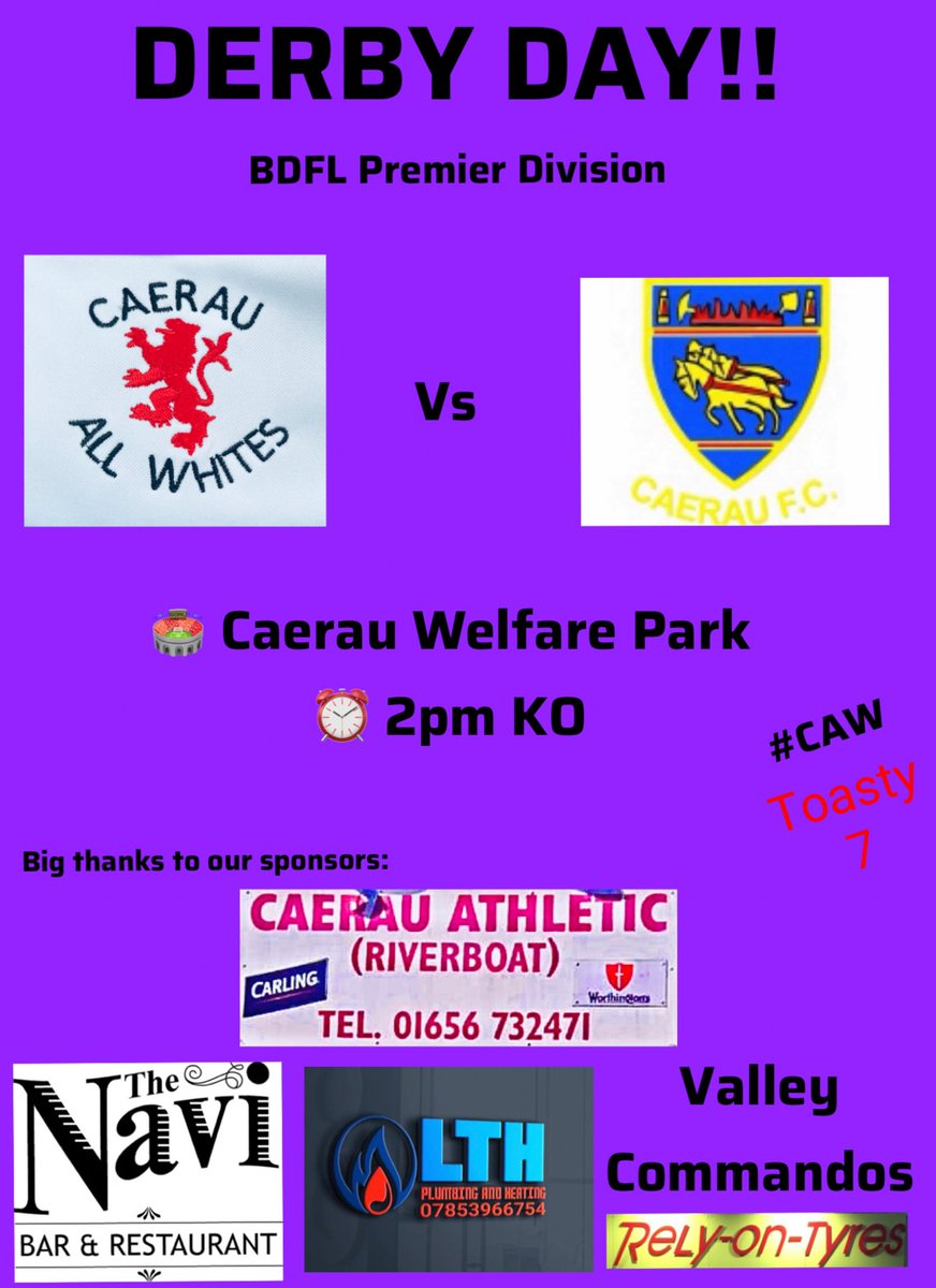 CaerauAW's tweet photo. Derby day for the 1sts tomorrow as we welcome @CaerauFC_ to Caerau Park‼️ A big 3pts up for grabs #CAW https://t.co/xHYl1CnsZG