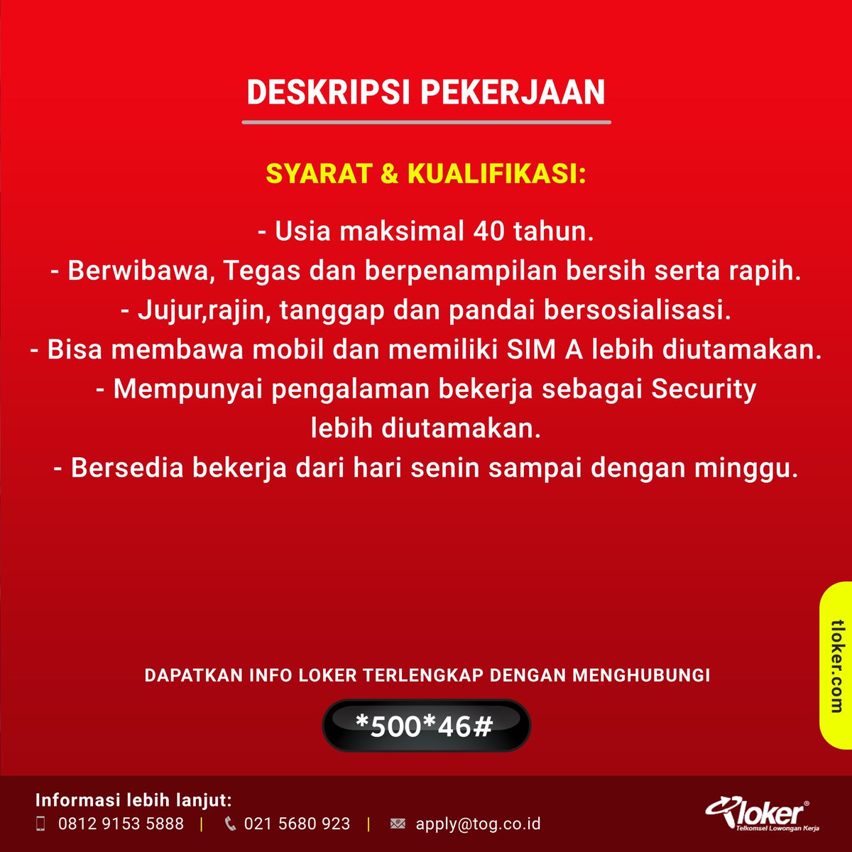 info_tloker's tweet photo. Kirim CV terbaru kamu ke nomor kontak atau email yang tertera pada design gambar. Like dan Share lowongan ini kepada teman, saudara atau tetangga kamu yang membutuhkan. https://t.co/Kp8Iup51Hq