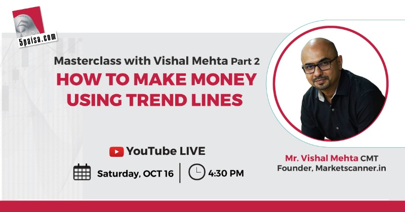 5paisa's tweet photo. Stay tuned for a Masterclass session with Mr. @VishalMehta29, an Independent Professional Trader happening tomorrow at 4:30 PM.
Here he will talk about the concept of #trendlines & how to make money using trend lines.
#TrendLineStrategy #5paisaLive #TradingInsights #Trading