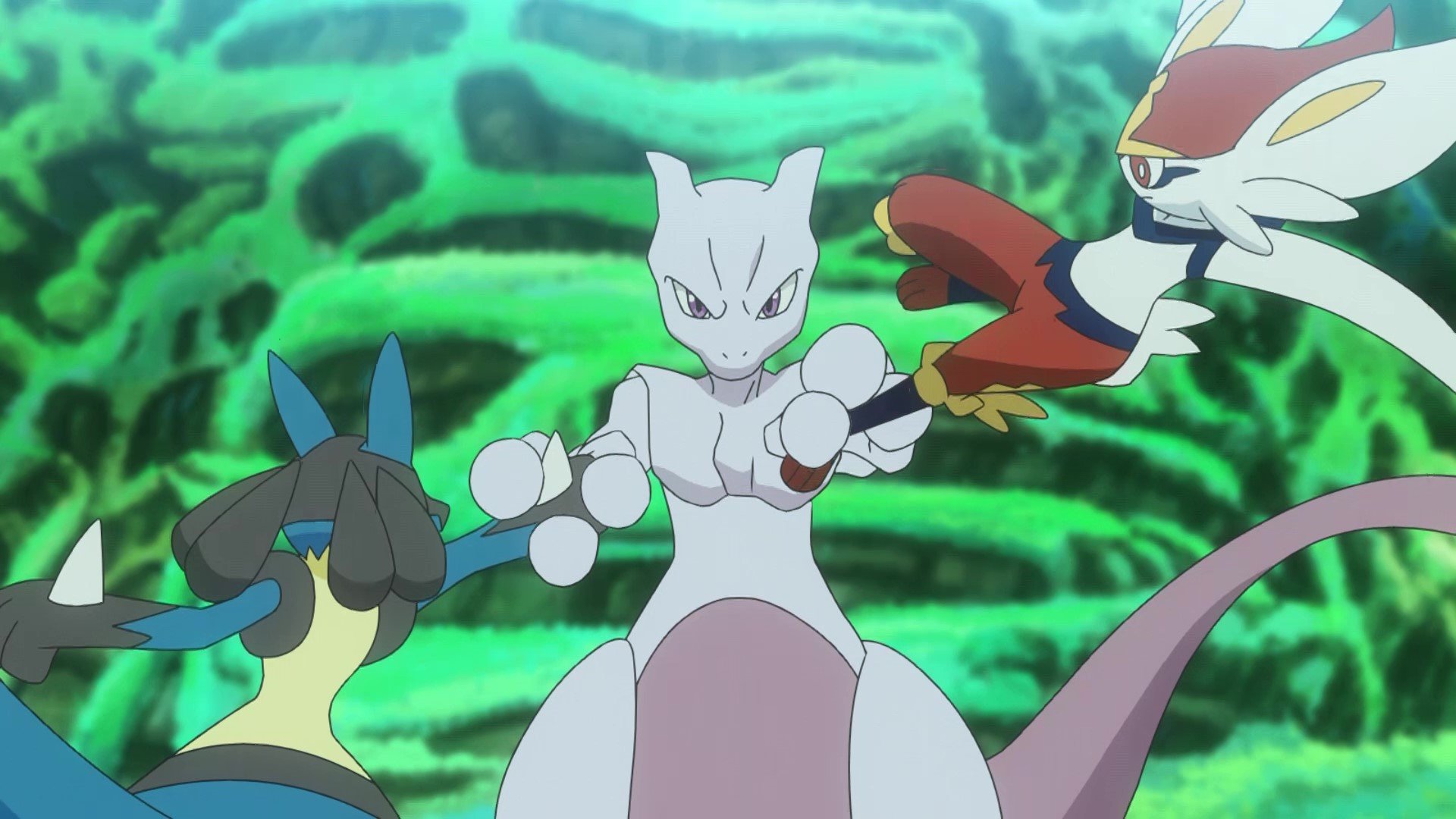 アニメ ポケットモンスター 公式 アニポケ 第46話 ミュウ のものと見られるサイコエネルギーがキャッチされた島へと向かうサトシとゴウ ここで出会った ミュウツー を相手に ピカチュウ ルカリオ エースバーン でバトル このエピソードは10 22