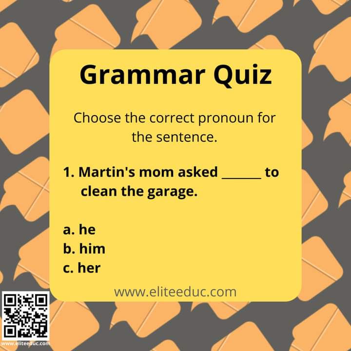 iloveelite's tweet image. Are you confused between subject and object pronouns? 

Subject pronouns are pronouns that take the place of the subject noun of the sentence. These are;  𝐈, 𝐰𝐞, 𝐲𝐨𝐮, 𝐬𝐡𝐞, 𝐡𝐞, 𝐢𝐭, and 𝐭𝐡𝐞𝐲.

#learnEnglish #learngrammar #grammarquiz 
#studywithElite #pronounlesson