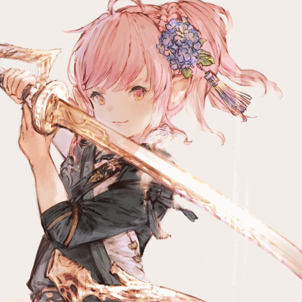 1girl weapon solo sword flower pink hair hair ornament  illustration images