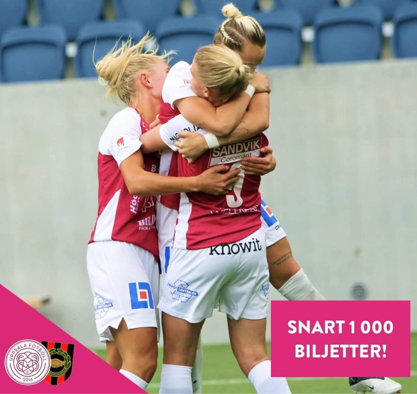 uppsalafotboll's tweet photo. 💥SNART 1 000 SÅLDA BILJETTER!!💥

Med sex timmar kvar till matchstart är vi klart över 900 biljetter och närmar oss 1 000! Kom igen nu Uppsala, låt oss spräcka tusenstrecket och göra det här tillsammans. Vi ses på Studan ikväll! 💗🤍
https://t.co/9RRieDmmou https://t.co/fKBVCm4Cvy