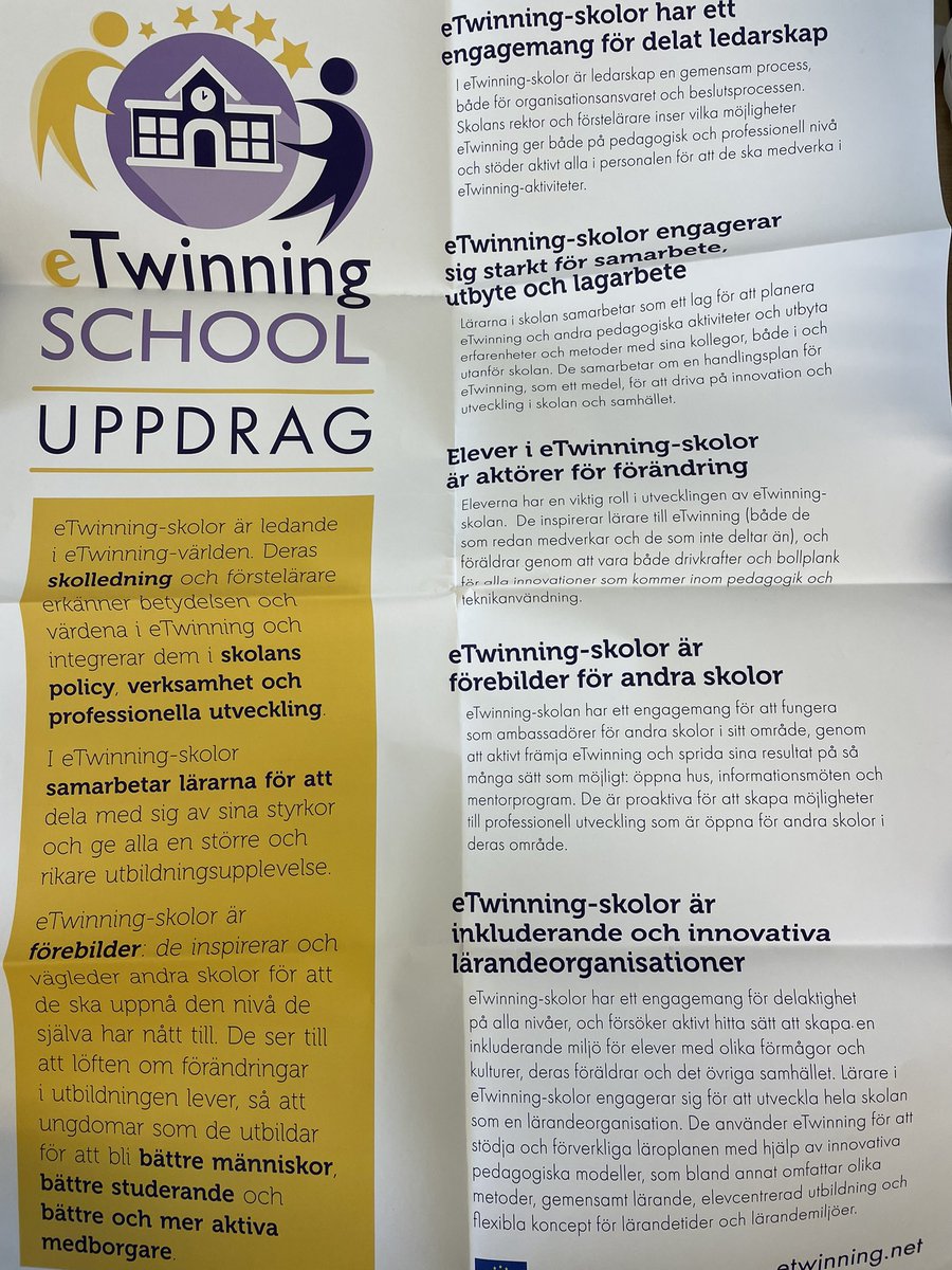 Stolta över att ännu en gång erhållit eTwinning school label 2021/2022 som en av tre skolor i Sverige.
I undervisningen ingår internationella projekt &amp; elever som mottagare i Europa. Digitala verktyg i naturligt sammanhang mm #karlbergsskola #eTwinning #Erasmus
