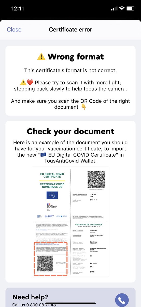 pezlar88's tweet photo. @TousAntiCovid is the NHS QR code still accepted on the App? I repeatedly get an error message when scanning my QR codes. Thank you https://t.co/ygp2BTq8Wq